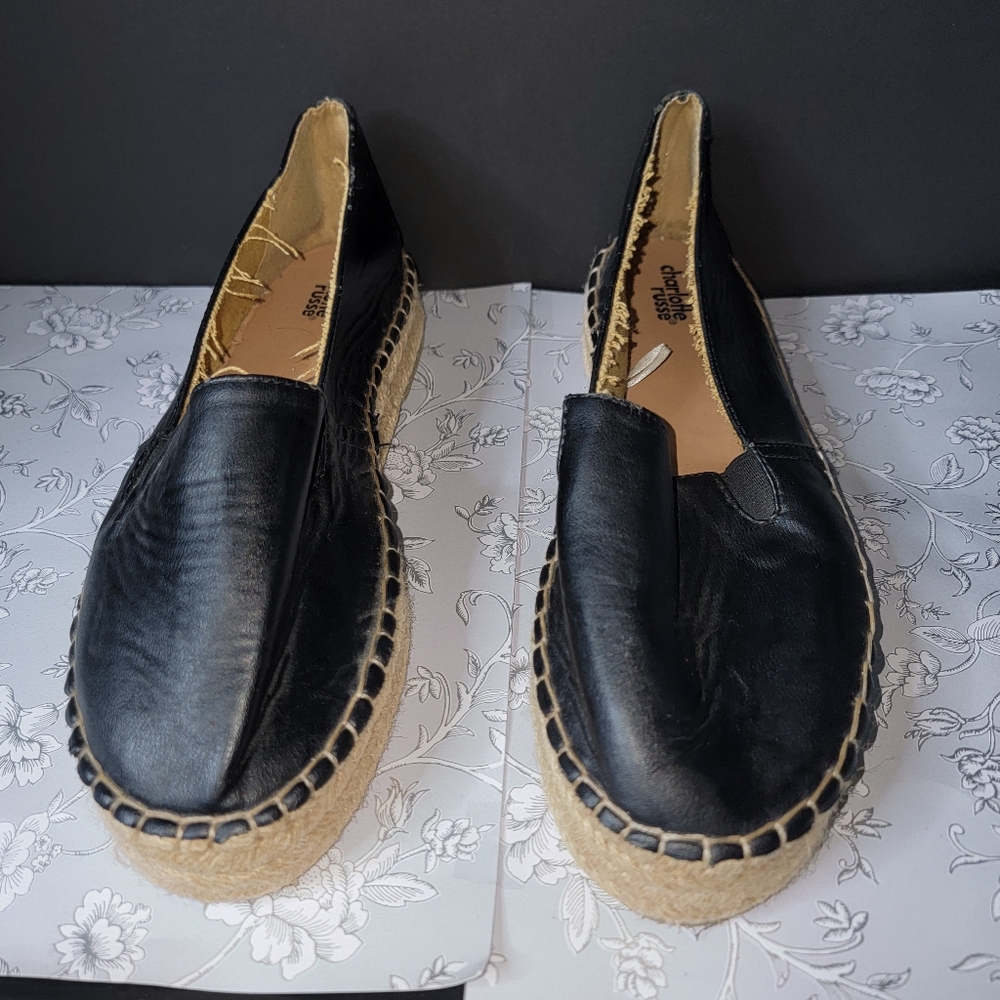 Charlotte Russe Espadrilles Women's Size 10 Black Shoes Faux Leather